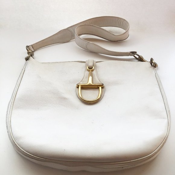 VINTAGE GUCCI WHITE LEATHER BAG HUGE HORSE BIT 60s - Picture 1 of 9